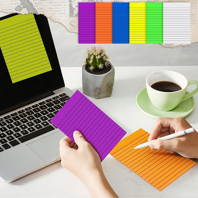 Yinder 6 Pack Colored Transparent Sticky Notes Translucent Clear Lined Self Sticky Notes, Back to School Gift Bible Tab for Planners, School Supplies Office, 30 Sheets/Pack, 4 x 6'' (Bright Color)