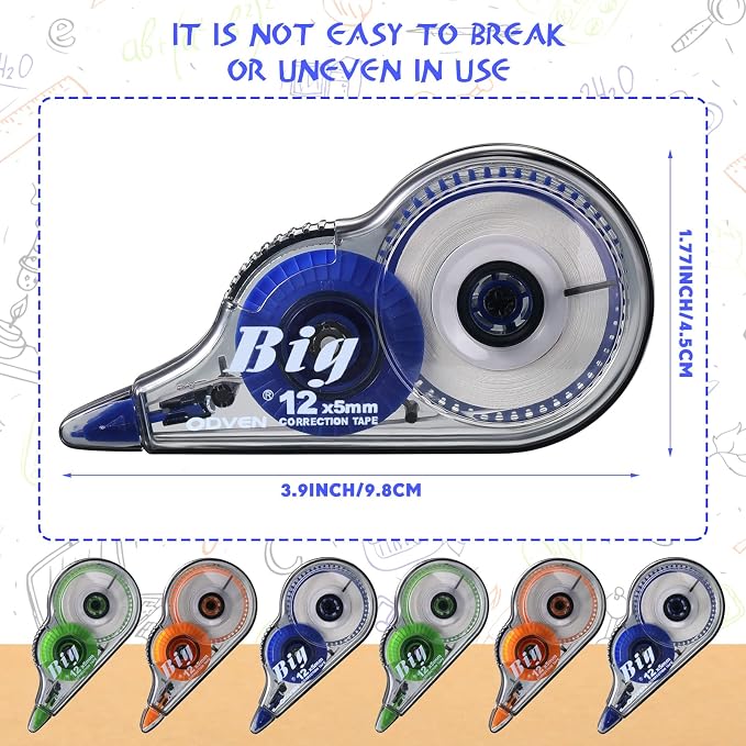 Yexiya 36 Pcs Correction Tape, Colorful Original Correction Tape White Wide Tape Easy to Use Cute Correction Roller for School Home Office Supplies, 0.2 Inch x 39.4 Feet (Blue, Orange, Green)