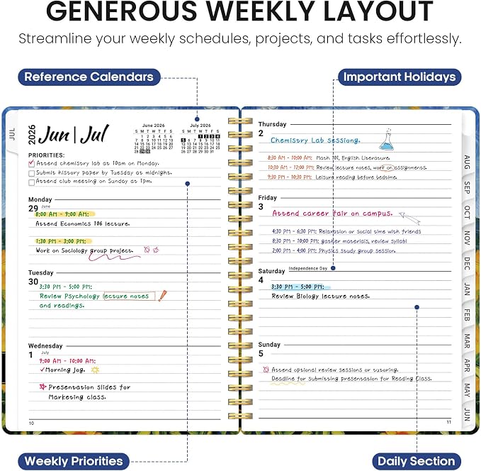 Planner 2026-2027, Academic Year Monthly and Weekly Calendar Planner, Jul 2026 - Jun 2027, Hardcover Teacher Student Planning Agenda book with Tabs, Perfect for School Office Supplies, 6.3" x 8.5" - Midnight Stroll