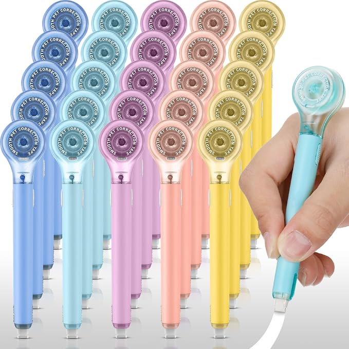 Gersoniel 25 Pack Correction Tape Pen Correctional Ink Tape Push Pull Protective, Easy to Use Applicator for School Office Supplies, 0.2 x 236 Inch (Dessert Color)