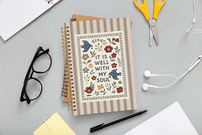 Ecezatik Christian Floral Bird Notebook Journal, It Is Well with My Soul Bible Notebook for Note Taking, Christian Gifts for Women, Religious Spiral Journal 5.5x8.3 Inch