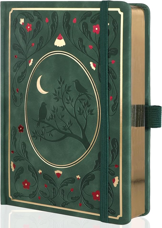 TIEFOSSI Line Journal Notebook, A5 Hardcover Rule Journal for Women Men | 100gsm 316 Numbered Pages Diary, Aesthetic Leather Bird Pattern for Journaling Organization,Planning, Tracking & Sketching