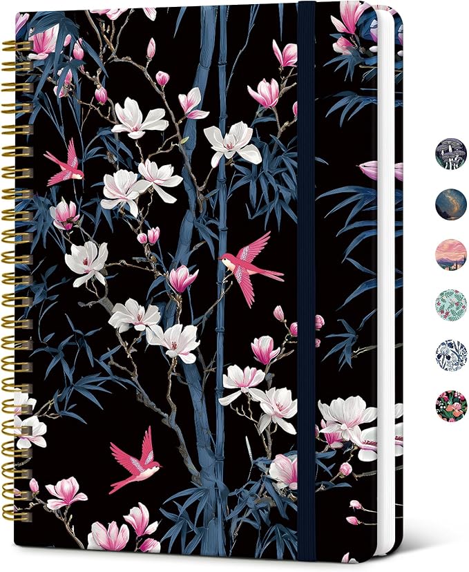 Taja Lined Spiral Journal Notebook for Women, Pretty College Ruled Notebook for Work & Note Taking, A5 Hardcover Journal for Writing, Cute Aesthetic 140 Pages, Magnolia Song