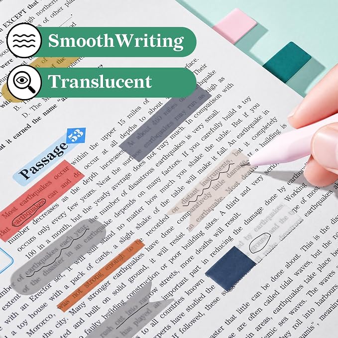 Temiary 2600 Pcs Transparent Sticky Index Tabs for Annotating, Colorful Books Tabs Clear Flags Strip Notes Tabs, Translucent Writable and Repositionable Page Marker for Bible Study Notebooks (Vintage)