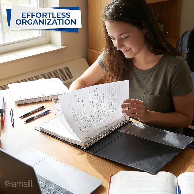 Samsill 1.5 Inch 3 Ring Binders, Economy Round Ring, Clear View Cover, 325 Sheet Capacity - for School, Home, Office - Black, 6 Pack