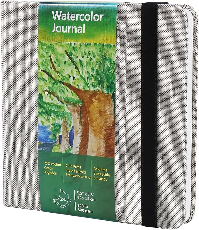 tumuarta 140LB Cotton Watercolor Paper Sketchbook Journal, Cold Press | 5.5x5.5”, 300 GSM, 24 Sheets, 48 Pages, Acid Free Watercolor SketchBooks for Use As Mix Media Pad On The Go