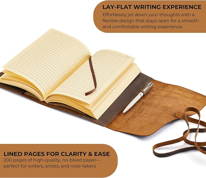 Premium Leather Journal for Men Women - Refillable Leather Notebook Cover with Pen - Leather Bound Notebook Lined Paper A5, Travel Journal - Ideal for Writing, Journals, and Notebooks