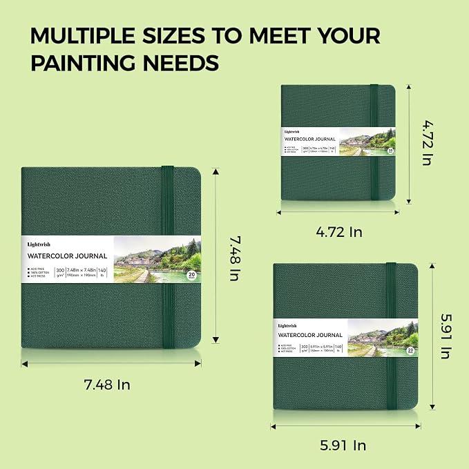 Watercolor Journal - 100% Cotton Hot Press Paper | 20 Sheets 40 Pages | 300GSM (140lb) | Linen Cotton Cover Watercolor Sketch Books for Artists Painting,Mixed Media 4.72 x 4.72 in