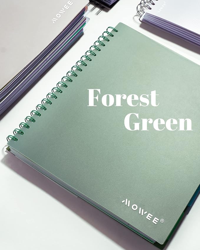5 Subject Notebook - Spiral Notebook, College Ruled Notebook With Dividers Pocket, Tabs, 11" Ruler, 200 Pages, for Writing Journal, Home & Office, School Supplies, 8.5''x11'' Forest Green | 200 Pages, 11" Ruler, 8.5"x11" Forest Green, Pocket Dividers w...