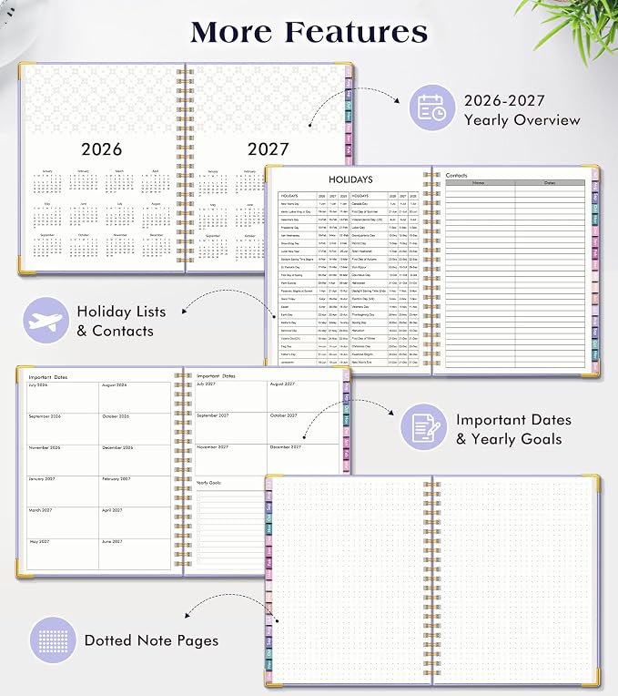 Academic Planner 2026-2027, 18 Months Weekly and Monthly Hardcover Planner, July 2026 - December 2027, 8.5" x 11" A4 Large Daily Calendar Planner Book with Tabs, Spiral College School Agenda Organizer for Student Teacher, Purple