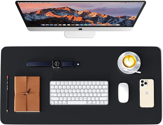 Leather Desk Pad Protector, Waterproof Mouse Pad, PU Desk Mat, Office Desk Cover, Desk Writing Mat for Office/Home/Work/Cubicle (Black/Red) 31.5x15.7 in