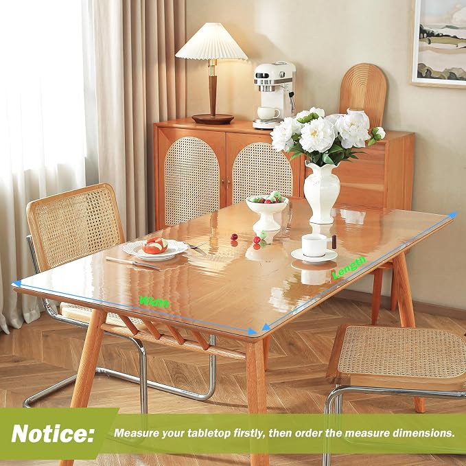 OstepDecor Clear Table Cover Protector 40 x 100 Inch, 1.5mm Thick Plastic Table Cover, Dining Table Protector Pad, Waterproof & Easy Cleaning PVC Desk Mat for Dresser, Coffee & Kitchen Wooden Tabletop