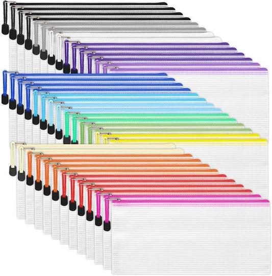 EOOUT Pencil Pouch 40pcs 9.5x4.5 Inches Small Mesh Zipper Pouch in 15 Colors for Bill Travel Tickets Storage and Office Supplies Storage