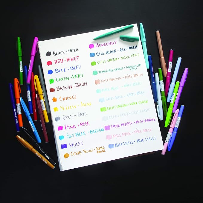Pentel Arts Sign Pen Brush Tip, Assorted Colors, 12 Pack Box (SES15C2PC12)