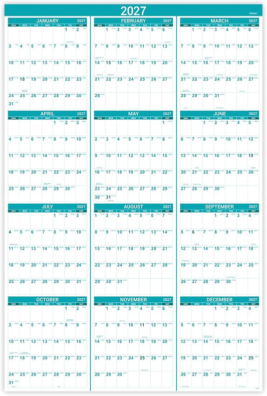 2027 Wall Calendar, 34.3" x 22.8"(open), Jan.2027 - Dec.2027 | Yearly Wall Calendar 2027, 2027 Calendar with Thick Paper, One Page for Organizing, Vertical, Round Stickers - Green