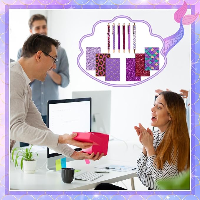12 Set Cute Mini Notebook and Fancy Pen Gift Set for Women 6 Mini Glitter Pocket Notepad 6 Cute Sparkly Glitter Pen for Girl Office First Day of School Mother's Day Christmas Graduation(Purple)