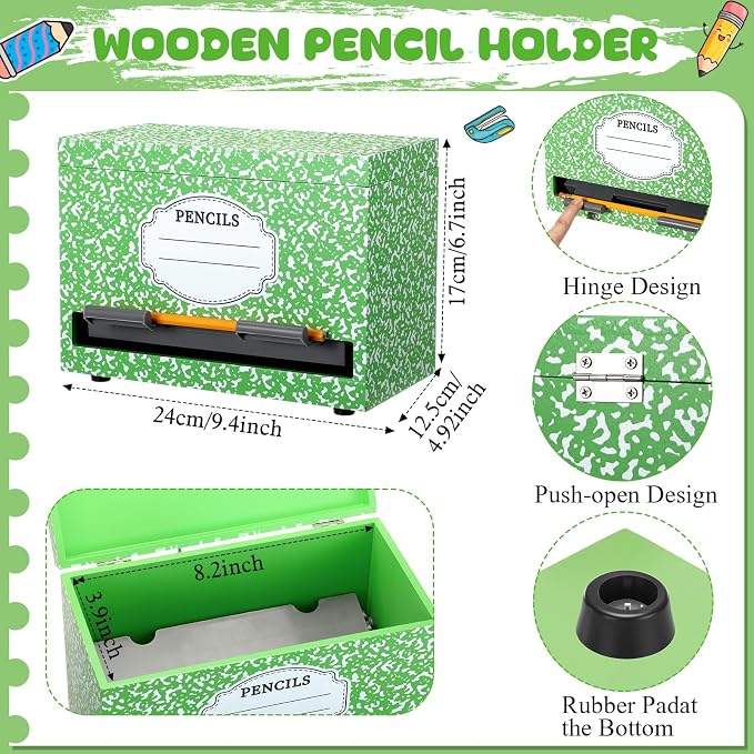 Yalikop 1 Pc Wooden Pencil Dispenser for Classroom Pastel Wood Pencils Holder for up to 200 Pencils Reusable Straw Dispenser for Home Office Teachers Supplies Storage (Notebook,Green)