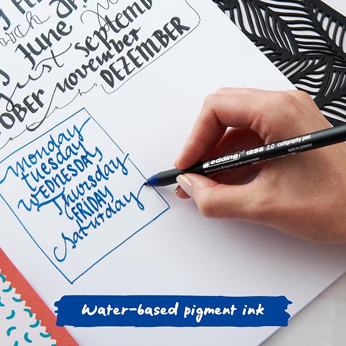 edding 1255 calligraphy pen - steelblue - 3 pens - calligraphy nib 2-5 mm - fibre pens for paper, wood, terracotta, canvas - hand lettering, bullet journals, thank you cards, calligraphy books