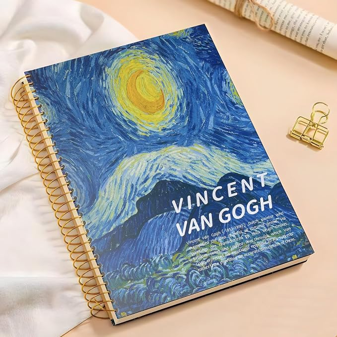 Large Spiral Notebook, B5, 300 Pages, 8x10 Big Notebook, Large Journal Hardcover, Thick Paper, Lined Notebook, Vincent Van Gogh Starry Night Gift for Women and Men.