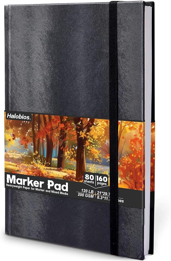Halobios Square Sketchbook for Drawing, 120 lb/200 GSM A4 Mixed Media Sketchbook, 80 Sheets/160 Pages Portable Marker Drawing Paper Sketch Book for Alcohol Markers, Artists, Beginners（8.3”x11.7”）