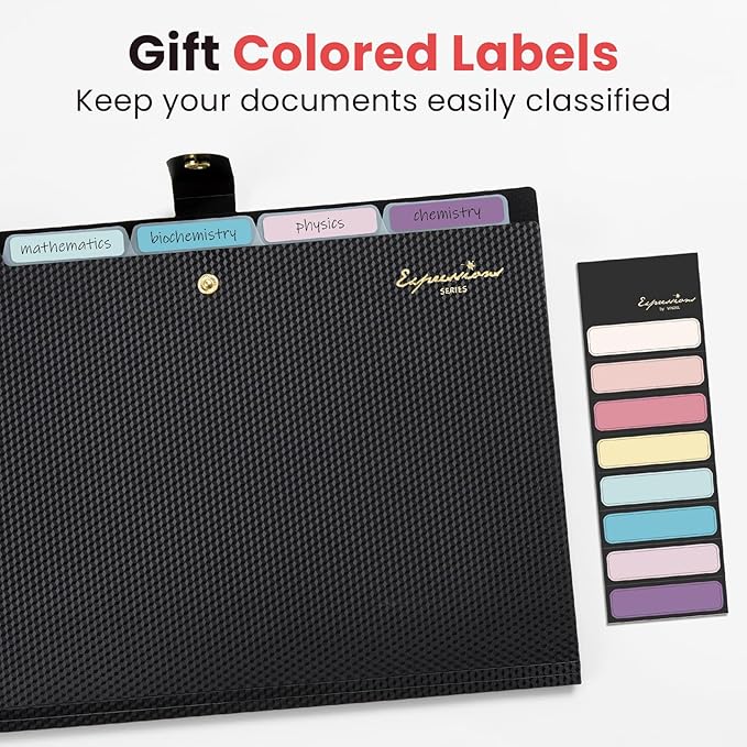 Sooez Expanding File Folder, Letter Size Accordion File Organizer, 5 Pocket Folders for Documents, Cute Folder with Labels, Portable Paper Organizer for School Office Supplies, A4 Size, Purple