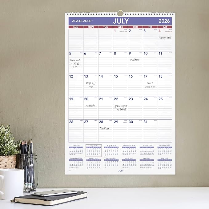 AT-A-GLANCE Wall Calendar 2026-2027 Planner, Academic 12-Month July-June, Monthly, 15-1/2" x 22-3/4", Ruled Daily Blocks (AY328)