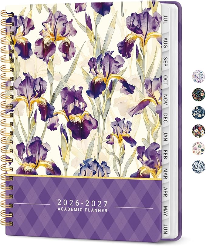Planner 2026-2027, Academic Year Monthly and Weekly Calendar Planner, Jul 2026 - Jun 2027, Hardcover Teacher Student Planning Agenda book with Tabs, Perfect for School Office Supplies, 6.3" x 8.5" - Purple Iris