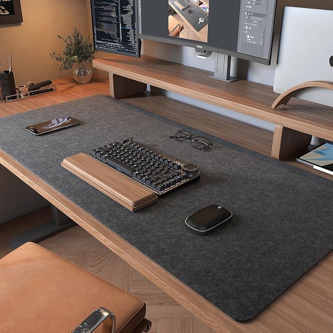 DAWNTREES Non-Slip Felt Desk Mat,36 x 16 Inches Large Desk Pad Protector,Office Computer Desk Mat for Full Keyboard and Mouse Pad
