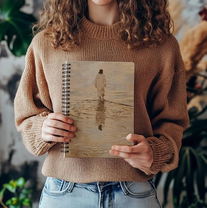 Jesus Christ Spiral Notebook, Jesus Christ Walking on Water, Church Notes Notebook, I Will Walk With Christ LDS, Jesus Notebooks for School Supplies, Home & Office, Spiral Bound 5.5x8.3