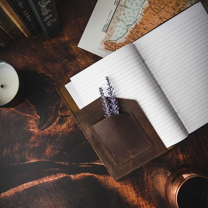 Modest Goods Refillable Leather Journal | Premium Lined A5 Notebook Cover | 200 Ruled Writing Pages | Card Holder Slot | Leather Bound Journals for Men & Women, Best Gift Travel Diary, Cool Planner