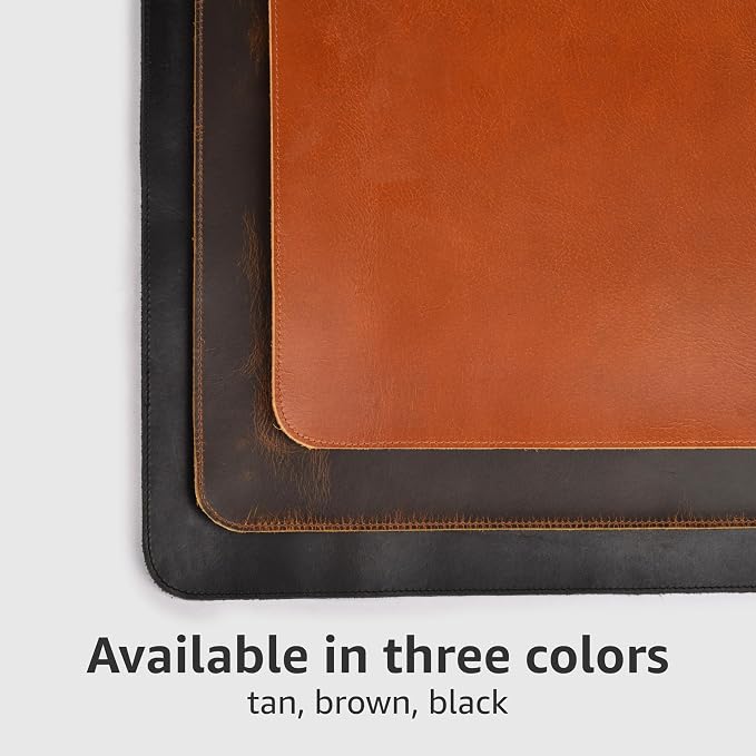 LEATHER VILLAGE Real Leather Desk Pad 3mm Thick Double Layer Desk Mat Black | 32''x16'', Cover Blotter Large Full Grain Protector for Keyboard, Mouse & Laptop, Office Table Mat & Desktop Accessories