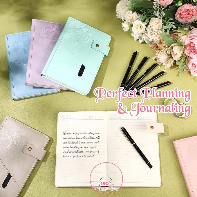 Cholemy 12 Pcs Back to School Leather Journal Gift Bulk Sets for Women Men Employee Coworker A5 Life Tree Hardcover Executive Writing Notebooks with Pen Teacher Office Business 200 Page(Light Colors)