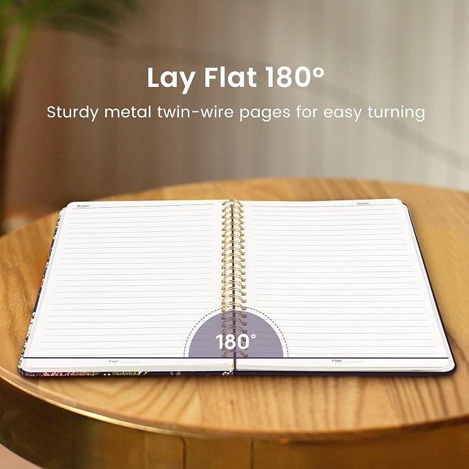 Taja Spiral Journal Notebook for Women, Pretty Hardcover Lined Notebook for Work & Note Taking, Aesthetic Cute Journal for Writing, 140 Pages, 5.8"x8.3", Colorful Grove