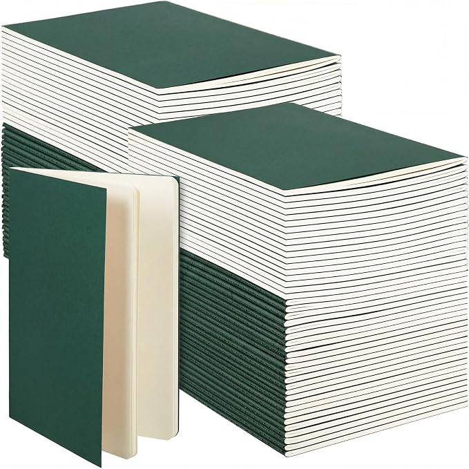 Mimorou 100 Pcs Journals Notebooks Bulk - Kraft Softcover A5 Small Notebooks 5.5 Inch x 8.3 Inch Notepads with 60 Page 30 Sheet for Writing Sketch Travel Office Supplies (Green,Unlined)