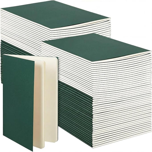 Mimorou 100 Pcs Journals Notebooks Bulk - Kraft Softcover A5 Small Notebooks 5.5 Inch x 8.3 Inch Notepads with 60 Page 30 Sheet for Writing Sketch Travel Office Supplies (Green,Unlined)