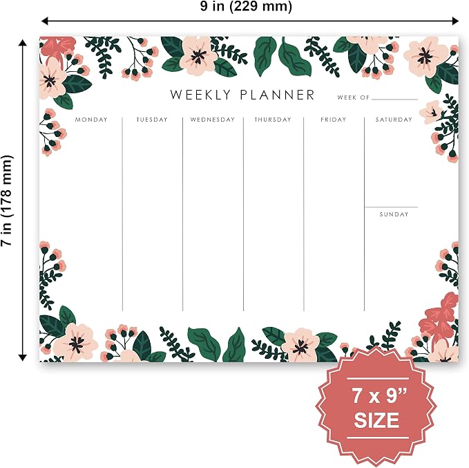 Weekly Planner 9 x 7, Productivity Planner for Goals & To-Do Lists | 52 Undated Tear-Off Sheets for To Do List, Goals, Priorities, Notes, Appointments, Planning Notebook for Work, School & Home