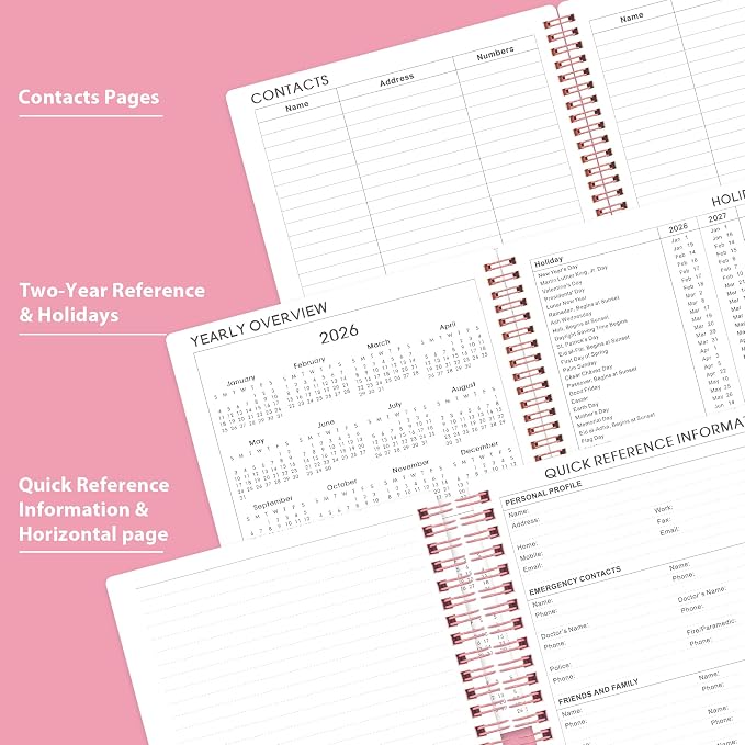 Planner 2026-2027, Jul. 2026 - Jun. 2027, 6.25" x 8.3" | Flexible Cover, A5 Thick Paper, Twin-Wire Binding, 2026-2027 planner weekly and monthly with 12 Month Tabs, Pink