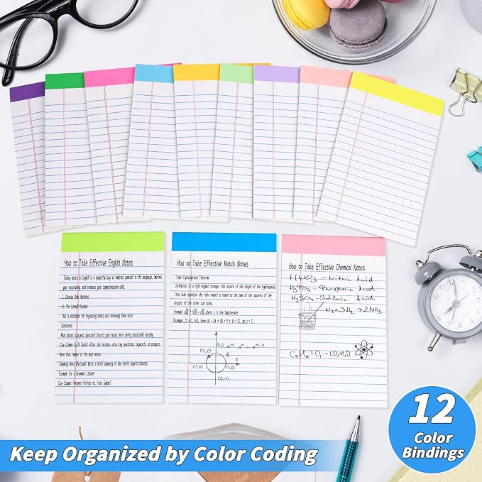 36 Pack Legal Pads 5 x 8 Inch Rainbow Notepads Wide Ruled Writing Pads | Wide Ruled Perforated Writing Pads for Office, School & Daily Notes; Colorful Memo Paper for Lists, Planning and Organization