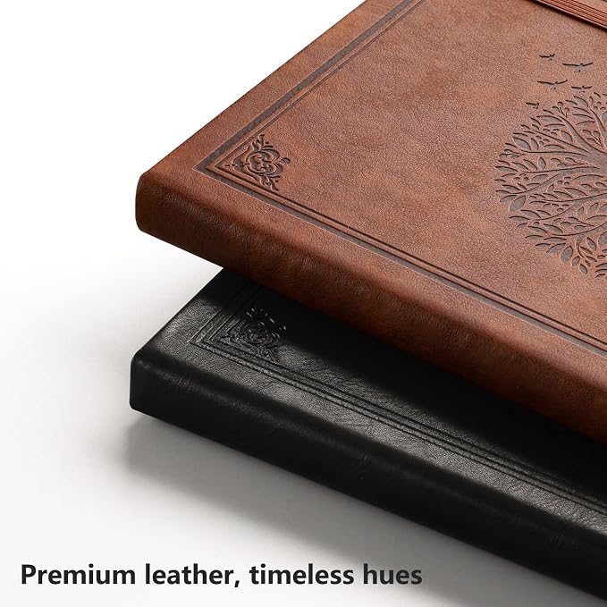 AHGXG Graph Grid Paper Notebook, 192 Pages, A5 Medium Size (5.7'' x 8.3'') | 5 Squares per Inch, Leather Hardcover, 100 GSM Thick Paper, for School, Students, Math, Engineering (Brown)