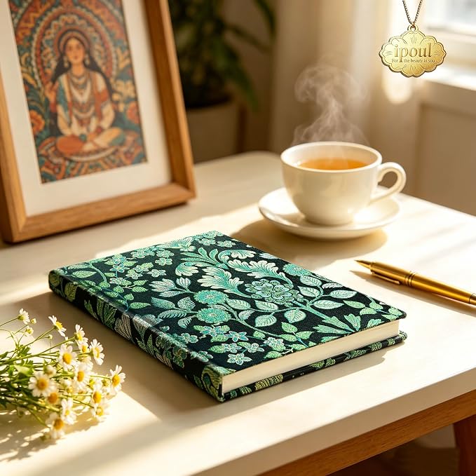 ipoul Flower Journal, Pretty Notebook for Women, Hardcover, Lay Flat, A5, 6x8, Lined Paper, Ruled Page, Birthday Gifts for Mom, Grandma, Wife, Writing Notebook, Church Notes Journal, Green