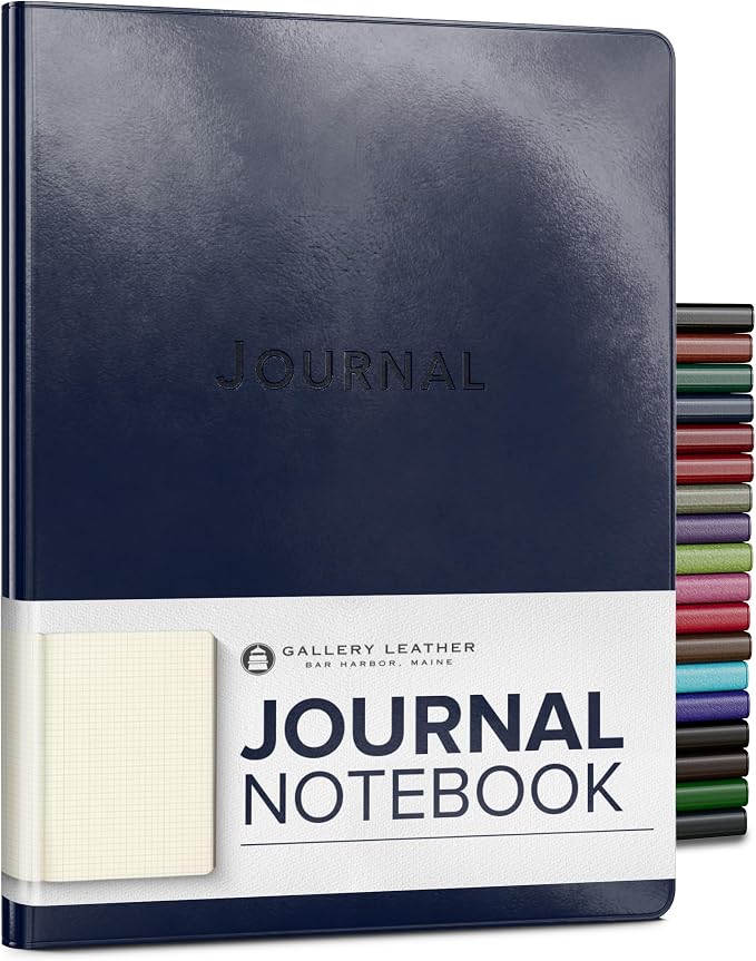Gallery Leather Journal Notebook - 192 Pages, Softcover, For Men and Women | For Writing, Work & Travel, Handcrafted - Acadia Navy - 9.75 x 7.5, Large Grid