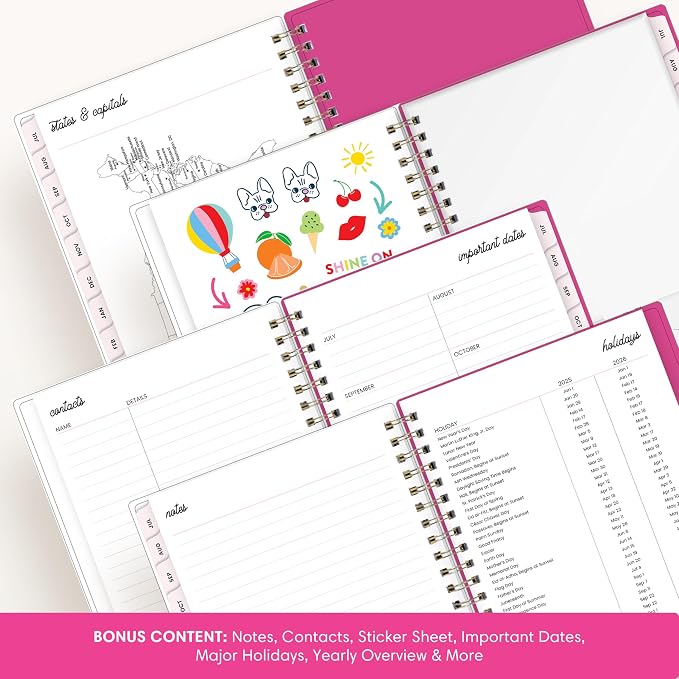 Blue Sky 2026-2027 Weekly & Monthly Academic Planner, 5"x8", Bloom Pink | July 2026 - June 2027, Flexible Cover, Wirebound, Laminated Tabs, Storage Pocket, Stickers, Academic Year, Color Me Courtney