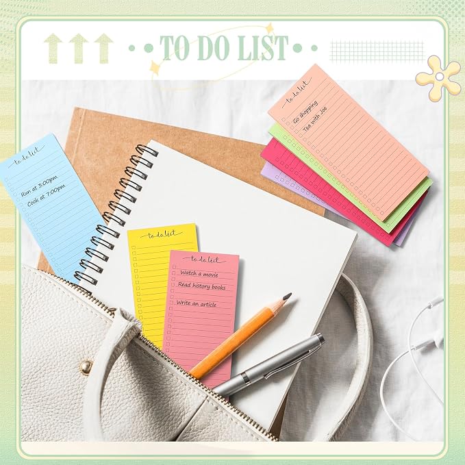 Censen 10 Pack 500 Sheets to Do List Notes Daily Checklist Notepad with 50 Sheets Undated Memo Pad Color Block Shopping List Weekly Plan Notepad Organizer Planners(Bright Color,Lined)