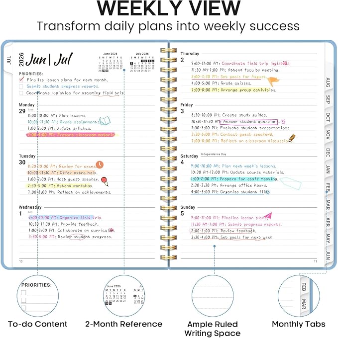 8.5" x 11" Academic Planner 2026-2027, Weekly & Monthly Calendar Planner Book, July 2026 – June 2027, Large Hardcover Organizer with Tabs, Perfect for Teachers, Students, Women & Men – A4, Blue