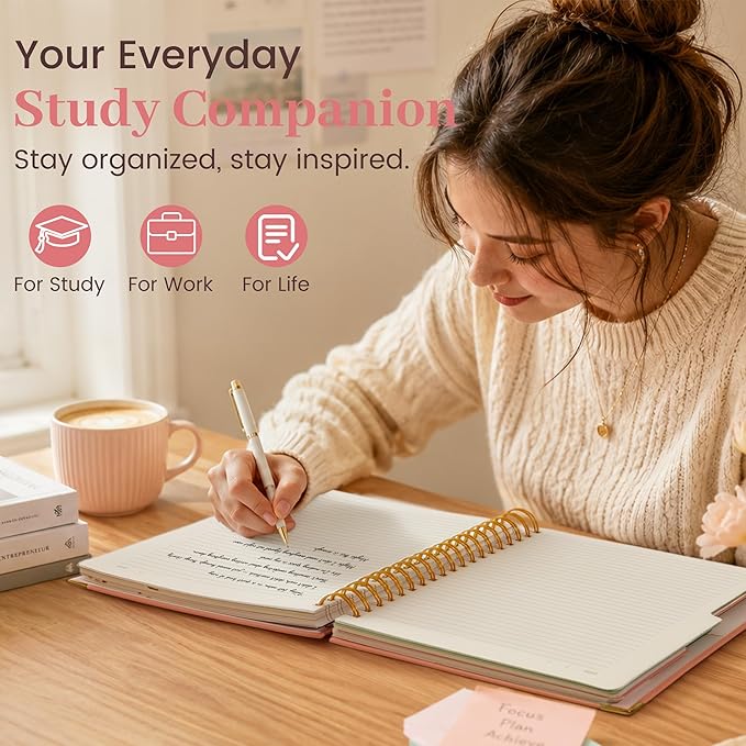 Yoment Hardcover Spiral Notebooks for Work School, B5 Journal Notebook with Tabs Dividers, Multi 5 Subject Notebook College Ruled, 240 Pages Lined Journal for Women, Pink