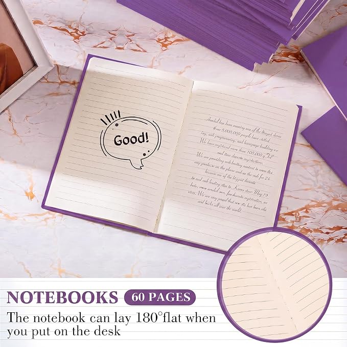 Mimorou 100 Pcs Journals Notebooks Bulk - Kraft Softcover A5 Small Notebooks 5.5 Inch x 8.3 Inch Notepads with 60 Page 30 Sheet for Writing Sketch Travel Office Supplies(Purple,Lined)