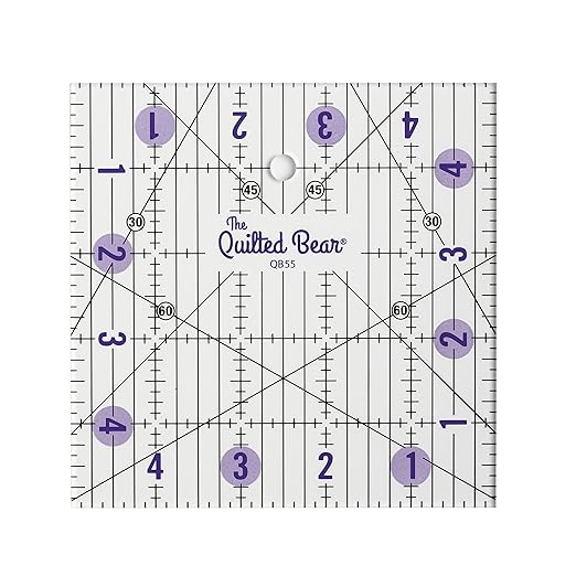 The Quilted Bear Square Quilting Ruler, Transparent Acrylic, 5" x 5" | Non-Slip, Precise Bold Lines, 30, 45 & 60 Degree Angles, 3mm Thick Transparent Acrylic, for Quilt Blocks, Sewing & Craft