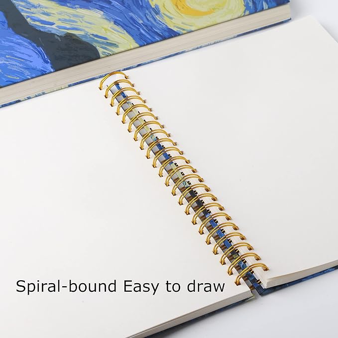 Starry Night Aesthetic Art Mix Media Sketchbook,98lb/160gsm Acid Free Thick Paper Drawing Sketching,1 Pack of A4 Blank Spiral Bound Journal Notebook, Sketch Pad Book for Student and Adult
