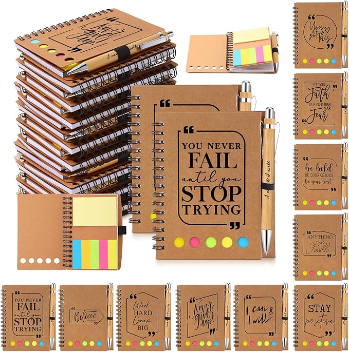 Tenceur 50 Sets Inspirational Spiral Notebooks with Sticky Note Pen Bulk, Back to School Employee Appreciation Gifts for Teacher Motivational Journals Thank You Gifts for Students Team Coworkers