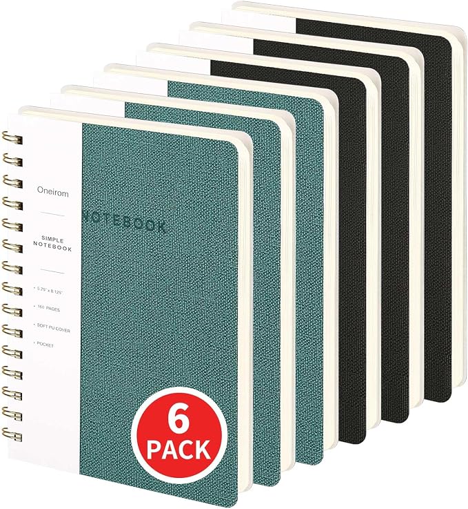 Spiral Notebook-5.75" x 8.125" College Ruled Journal with Inner Pockets and 160 Pages,PU Leather Cover Business Journal, Twin-Wire Binding Notebook Perfect for Office & Home School Supplies 6 pack Black/Green